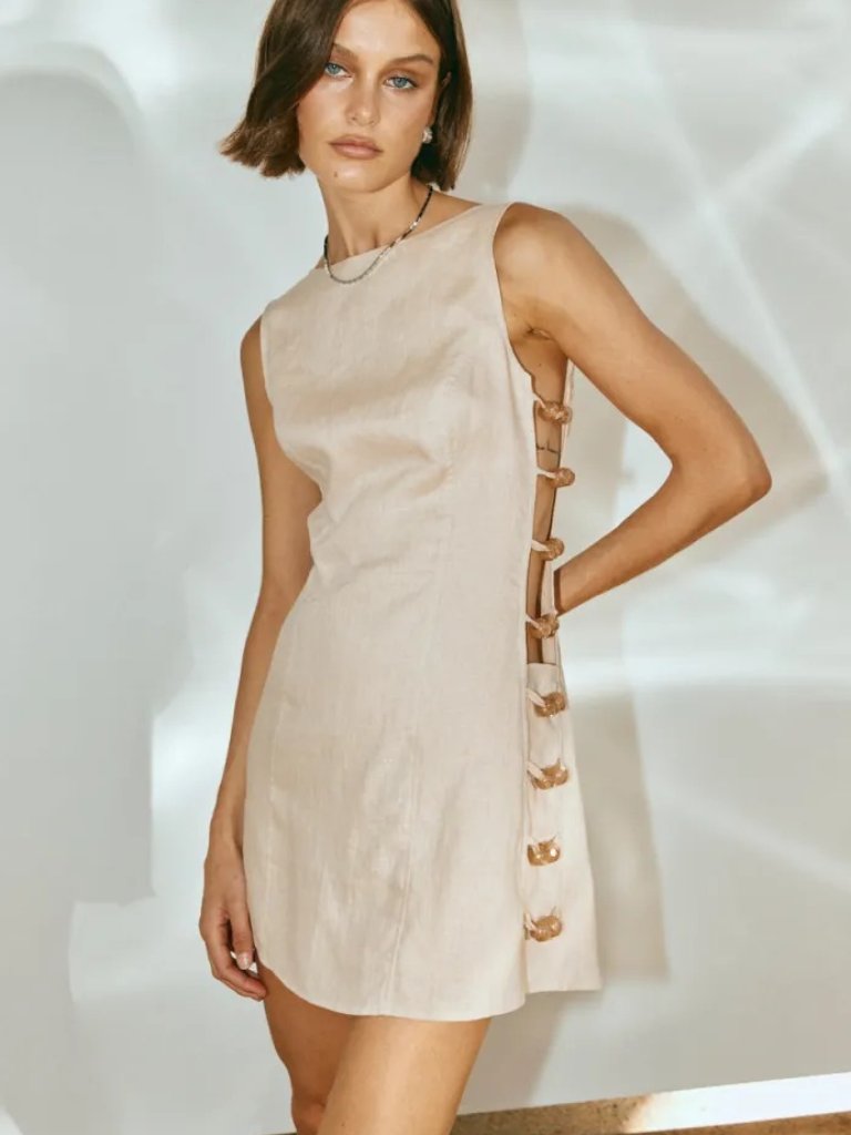 Vrg Grl Tia Linen Mini Dress - Oatmeal - Size 10